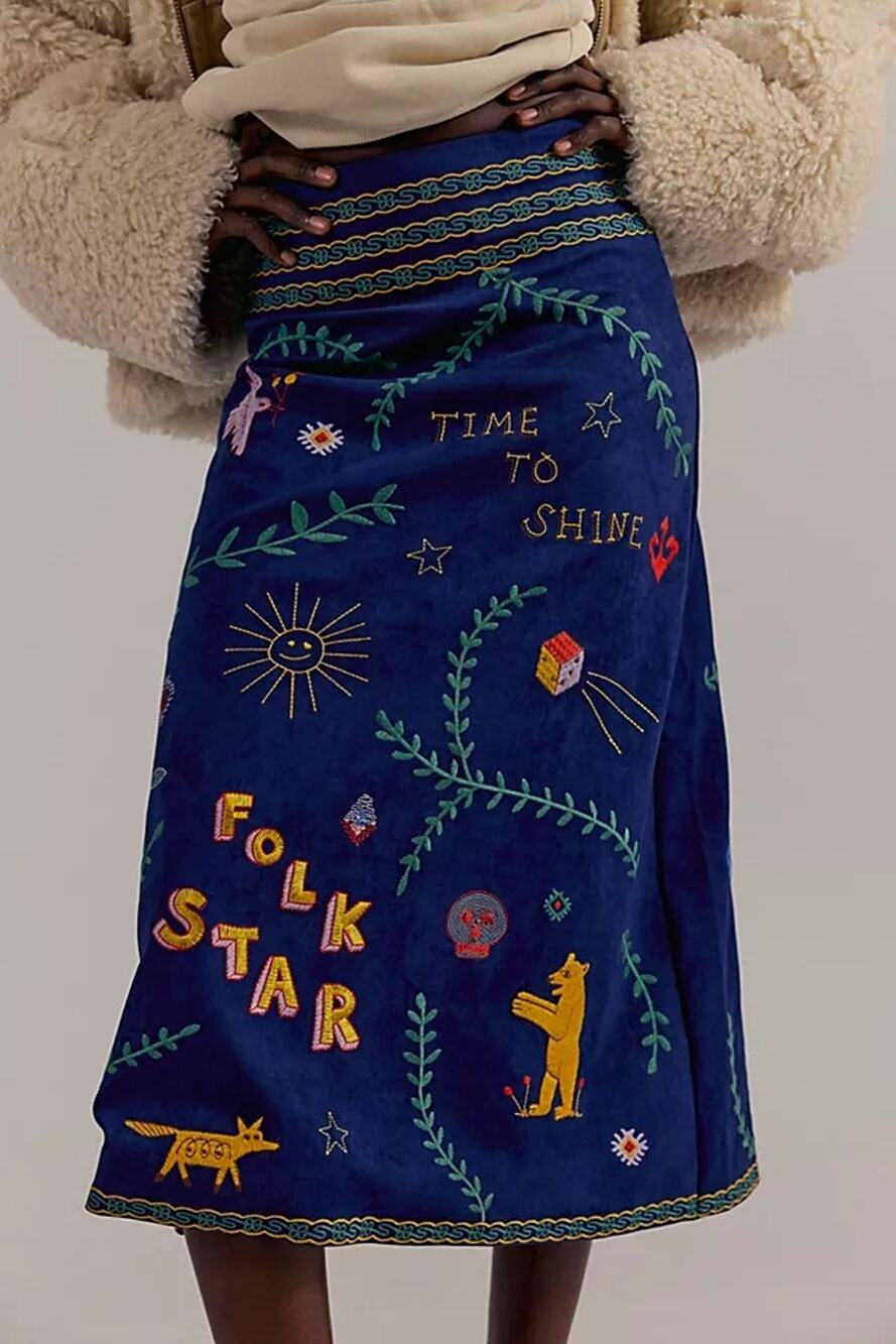 Brand new MOTHER denim Bits and Pieces embroidered skirt M
